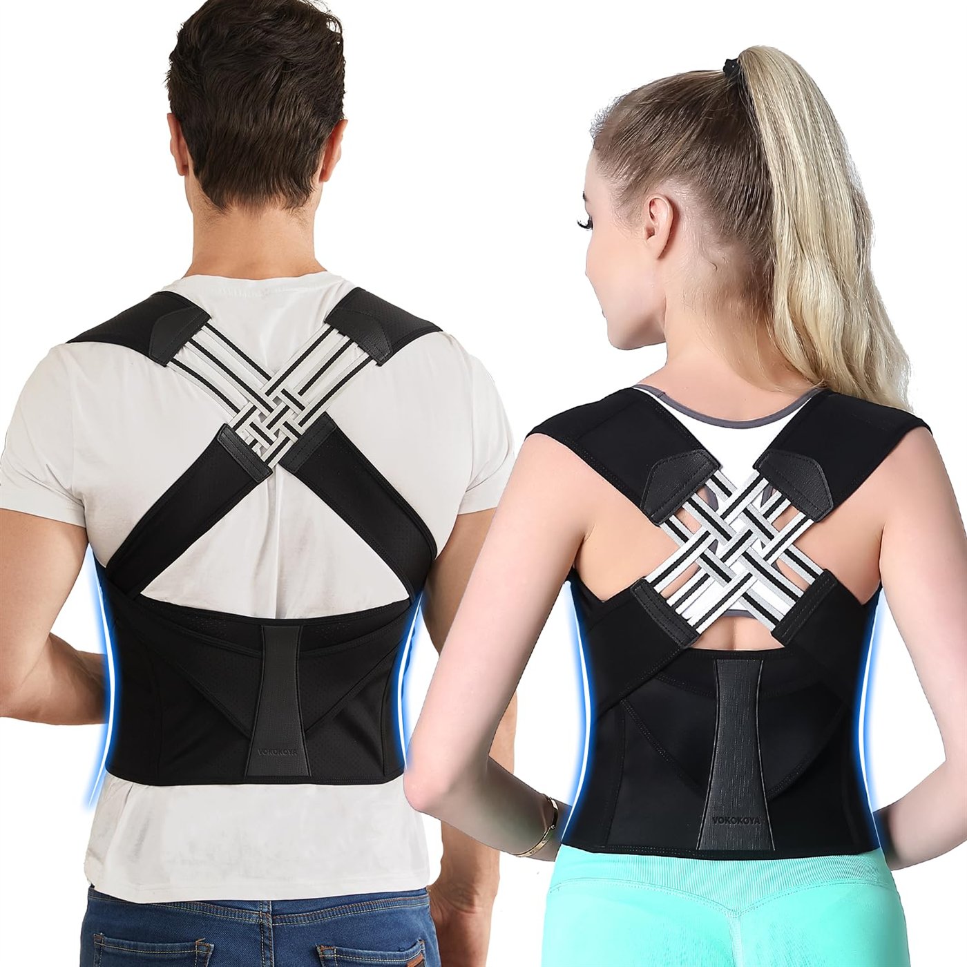 Corrector Verteo en hombre y mujer, vista trasera: mismo diseño, cinco tallas